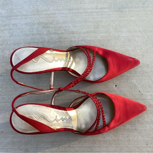 Nina Red Heels with Rhinestone Straps - Picture 4 of 8